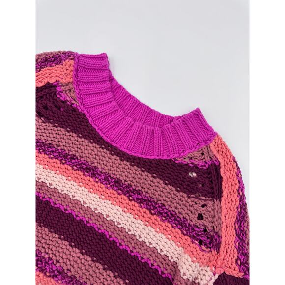 Free People Knitted Cotton Striped Cotton Sweater Medium - Picture 1 of 5